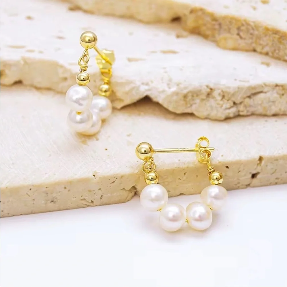 Lumiere Pearl Link  Hoops - Picture 3 of 7